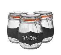 Glass Storage Jars with Labels - 750ml - Pack of 6 Argon Tableware Orange One Size