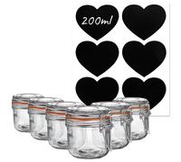 Argon Tableware 6x Glass Storage Jars & Heart Labels Set - 200ml/6.7oz in Clear Argon Tableware Clear