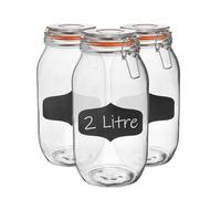 Argon Tableware 6X Glass Storage Jars & Labels Set - 2L/70.3Oz - 4 Colour Seals Airtight Kitchen Storage Container Preserving Jar