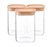 Argon Tableware Square Glass Storage Jars with Airtight Wooden Lids - 1100ml - 6 Pack - Modern Kitchen Container Preserving Jars for Pickling, Chutney, Jam, Coffee, Olives, Sugar, Spices