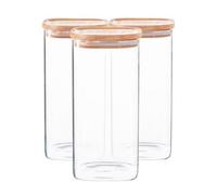 Argon Tableware Square Glass Storage Jars with Airtight Wooden Lids - 1500ml - 6 Pack - Modern Kitchen Container Preserving Jars for Pickling, Chutney, Jam, Coffee, Olives, Sugar, Spices