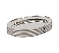 Argon Tableware 25 x 17cm Serving Platters - 6 Pack - Stainless Steel Chrome Dinner Tray Oval Plate Small Appetizer Serving Dishes for Party, Events, Table Service, Snack Platters