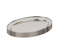 Argon Tableware 40 x 27cm Serving Platters - 6 Pack - Stainless Steel Chrome Dinner Tray Oval Plate Large Appetizer Serving Dishes for Party, Events, Table Service, Snack Platters