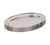 Argon Tableware 6X Oval Serving Platters - 50 X 35Cm - Stainless Steel Dinner Tray Oval Plate Small Appetizer Serving Dishes