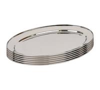Argon Tableware 60 x 41cm Serving Platters - 6 Pack - Stainless Steel Chrome Dinner Tray Oval Plate Extra Large Appetizer Serving Dishes for Party, Events, Table Service, Snack Platters