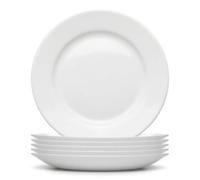 Argon Tableware 6X Round Opal Glass Buffet Dinner Plates - 22.5cm - White | Large Microwave Safe Decorative Party Serving Dessert Plate Dish Dinnerware Tableware Set