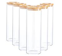 Argon Tableware 6x Scandi Glass Storage Jars - Carved Wood Lid - 2 Litre Round Glass Jar in Clear Argon Tableware Clear