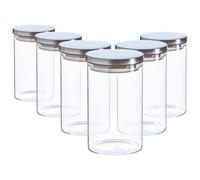 Argon Tableware 6x Scandi Glass Storage Jars - Metal Lid - 1 Litre Round Glass Jar in Silver Argon Tableware Silver