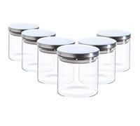 Argon Tableware 6x Scandi Glass Storage Jars - Metal Lid - 550ml Round Glass Jar in Silver Argon Tableware Silver