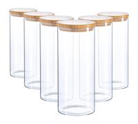 Argon Tableware 6x Scandi Glass Storage Jars - Wooden Lid - 1.5 Litre Round Glass Jar in Clear Argon Tableware Clear