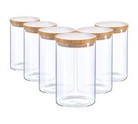 Argon Tableware 6x Scandi Glass Storage Jars - Wooden Lid - 1 Litre Round Glass Jar in Clear Argon Tableware Clear