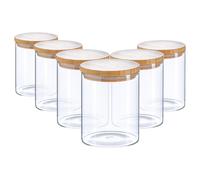 Argon Tableware 6x Scandi Glass Storage Jars - Wooden Lid - 750ml Round Glass Jar in Clear Argon Tableware Clear