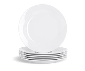 Argon Tableware 6X White Dessert Plates 19cm (7.5") - Wide Rim Small Dinner & Bread Plates - Elegant Dessert Serving Set for Home & Restaurants - Microwave & Dishwasher Safe