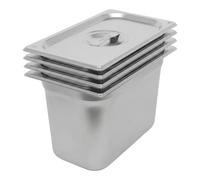 Argon Tableware 7.25L Gastronorm Containers with Lids 1/3 GN - Pack of 4 | 1/3 GN Pans with Lids, Pack of 4, 200mm Deep, 7.25L, Stainless Steel, Dishwasher Safe, Catering & Buffet Use