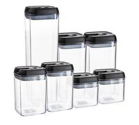 Argon Tableware 7Pc Food Storage Containers Set - Black Airtight Plastic Storage Pantry Food Organiser With Flip Lock Lid