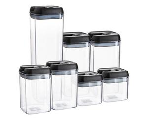 Argon Tableware 7Pc Food Storage Containers Set - Black Airtight Plastic Storage Pantry Food Organiser With Flip Lock Lid