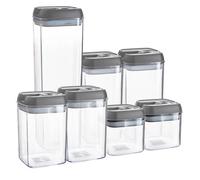 Argon Table Food Storage Containers with Airtight Flip Lock Lids - 7-Piece - Grey - Plastic Storage Tubs Tupperware Pantry Food Organiser for Cereal, Oats, Sugar, Coffee, Biscuits, Tea