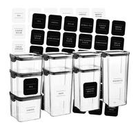 Argon Tableware 8Pc Food Storage Containers Set - Black Reusable Airtight Stackable Meal Prep Lunch Box & Clip-Lock Lid - 4 Sizes