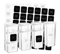 Argon Tableware 8 Piece Food Storage Containers Set with Labels - Plastic Kitchen Pantry Organiser Jars - Clip Lid - 4 Sizes - White