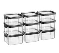 Argon Tableware Food Storage Containers - 460ml - Black - Pack of 9 - Clear Airtight Reusable Stackable Freezer Storage Meal Prep Container Lunch Tupperware Box with Clip-Lock Lid