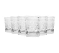 Argon Tableware Amore Glass Tumblers 300ml Pack of 6 Whisky Glasses | Decorative Clear Drinking Glasses with Sunflower Design for Water Whisky Cocktails Juice Soda Bars Restaurants and Dining