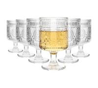 Argon Tableware Amore Ribbed Wine Glasses 270ml - Pack of 6 - Sunflower Motif, Elegant Vertical Ridges, Versatile Glassware for Wine, Cocktails, Soft Drinks & Sparkling Water