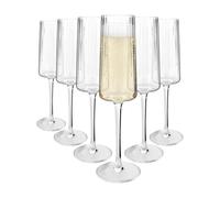 Argon Tableware Chelsea Optic Crystal Champagne Flutes 260ml - Pack of 6, Lead-Free Crystal Sparkling Wine Glass Set, Art Deco Design, Elongated Bowl, Gift Boxed Glassware