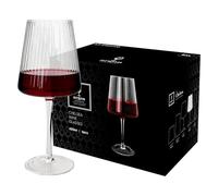 Argon Tableware Chelsea Optic Crystal Red Wine Glasses 630ml - Pack of 24, Lead-Free Crystal Wine Glass Set, Art Deco Design with Optic Detailing, Large Tulip Bowl, Gift Boxed Glassware