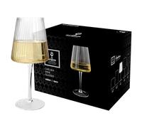 Argon Tableware Chelsea Optic Crystal White Wine Glasses 480ml - Pack of 24, Lead-Free Crystal Wine Glass Set, Art Deco Design with Optic Detail, Tulip Bowl, Gift Boxed Glassware