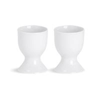 2X White Egg Cup Holder Set - Classic Style Porcelain Cups for Hard Soft Boiled Eggs - Microwave and Dishwasher Safe - by Argon Tableware