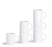 Argon Tableware 6X White Traditional Straight Sided Tea Mugs - 285ml (10oz) - Large Porcelain Latte Coffee Cups Set - Dishwasher and Microwave Safe