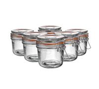 Argon Tableware Clip Top Clear Glass Storage Jars 350ml - Pack of 6 | Orange Silicone Seal, Stainless Steel Wire Closure, Airtight Storage, Reusable Glass Jars, Vintage Farmhouse Design