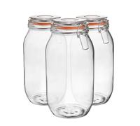 Argon Tableware Clip Top Glass Storage Jars 200ml with Seal - Pack of 3 | Orange Silicone Seal, Stainless Steel Wire Closure, Reusable Food Storage, Vintage Farmhouse Style, Preserving Pantry Storage