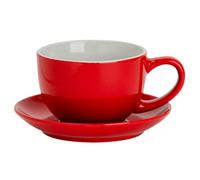 Argon Tableware Red Cappuccino Cup with Saucer - 250ml Dishwasher Safe Gloss Stoneware Cappuccino Cups and Saucer Set Coffee Mugs with Handle and Grooved Plate