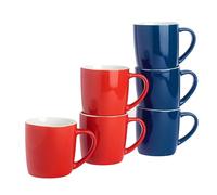 Argon Tableware Coloured Coffee Mugs - Red/Navy - 350ml - Pack of 6 - Gloss Ceramic Stoneware Latte Cappuccino Cups Hot Chocolate Cups Colourful Mug Set with Handle
