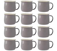 Argon Tableware Coloured Coffee Mugs - 375ml - Pack of 12 - Grey/Cream Metal Insulated Enamel Mugs Lightweight Camping Belly Latte Mug Hot Chocolate Mug