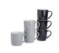 Argon Tableware Coloured Coffee Mugs - Black/Grey - 350ml - Pack of 6 - Gloss Ceramic Stoneware Latte Cappuccino Cups Hot Chocolate Cups Colourful Mug Set with Handle