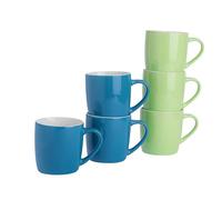 Argon Tableware Coloured Coffee Mugs - Blue/Green - 350ml - Pack of 6 - Gloss Ceramic Stoneware Latte Cappuccino Cups Hot Chocolate Cups Colourful Mug Set with Handle
