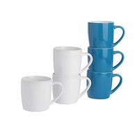 Argon Tableware Coloured Coffee Mugs - Blue/White - 350ml - Pack of 6 - Gloss Ceramic Stoneware Latte Cappuccino Cups Hot Chocolate Cups Colourful Mug Set with Handle