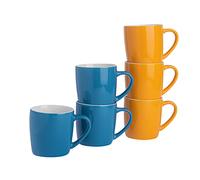 Argon Tableware Coloured Coffee Mugs - Blue/Yellow - 350ml - Pack of 6 - Gloss Ceramic Stoneware Latte Cappuccino Cups Hot Chocolate Cups Colourful Mug Set with Handle