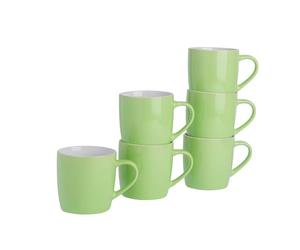 Argon Tableware Coloured Coffee Mugs - Green - 350ml - Pack of 6 - Gloss Ceramic Stoneware Latte Cappuccino Cups Hot Chocolate Cups Colourful Mug Set with Handle