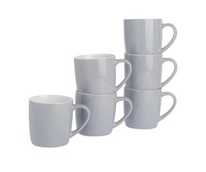 Argon Tableware Coloured Coffee Mugs - Grey - 350ml - Pack of 6 - Gloss Ceramic Stoneware Latte Cappuccino Cups Hot Chocolate Cups Colourful Mug Set with Handle