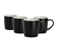 Argon Tableware Coloured Coffee Mugs - Matte Black - 350ml - Pack of 4 - Matt Ceramic Stoneware Latte Cappuccino Cups Hot Chocolate Cups Colourful Mug Set with Handle