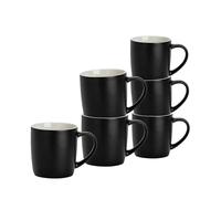 Argon Tableware Coloured Coffee Mugs - Matte Black - 350ml - Pack of 6 - Matt Stoneware Latte Cappuccino Cups Hot Chocolate Cups Colourful Mug Set with Handle