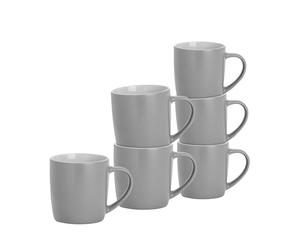 Argon Tableware Coloured Coffee Mugs - Matte Grey - 350ml - Pack of 6 - Matt Ceramic Stoneware Latte Cappuccino Cups Hot Chocolate Cups Colourful Mug Set with Handle