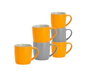 Argon Tableware Coloured Coffee Mugs - Matte Grey/Yellow - 350ml - Pack of 6 - Matt Ceramic Stoneware Latte Cappuccino Cups Hot Chocolate Cups Colourful Mug Set with Handle