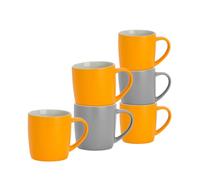 Argon Tableware Coloured Coffee Mugs - Matte Grey/Yellow - 350ml - Pack of 6 - Matt Stoneware Latte Cappuccino Cups Hot Chocolate Cups Colourful Mug Set with Handle