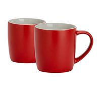 Argon Tableware Coloured Coffee Mugs - Matte Red - 350ml - Pack of 2 - Matt Stoneware Latte Cappuccino Cups Hot Chocolate Cups Colourful Mug Set with Handle
