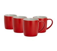 Argon Tableware Coloured Coffee Mugs - Matte Red - 350ml - Pack of 4 - Matt Ceramic Stoneware Latte Cappuccino Cups Hot Chocolate Cups Colourful Mug Set with Handle