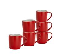 Argon Tableware Coloured Coffee Mugs - Matte Red - 350ml - Pack of 6 - Matt Stoneware Latte Cappuccino Cups Hot Chocolate Cups Colourful Mug Set with Handle